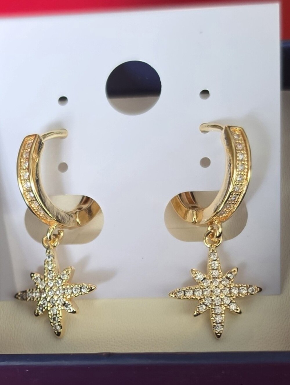 Gold Filled Starburst Crystal Hoop Drop Earrings — Women Jewelry